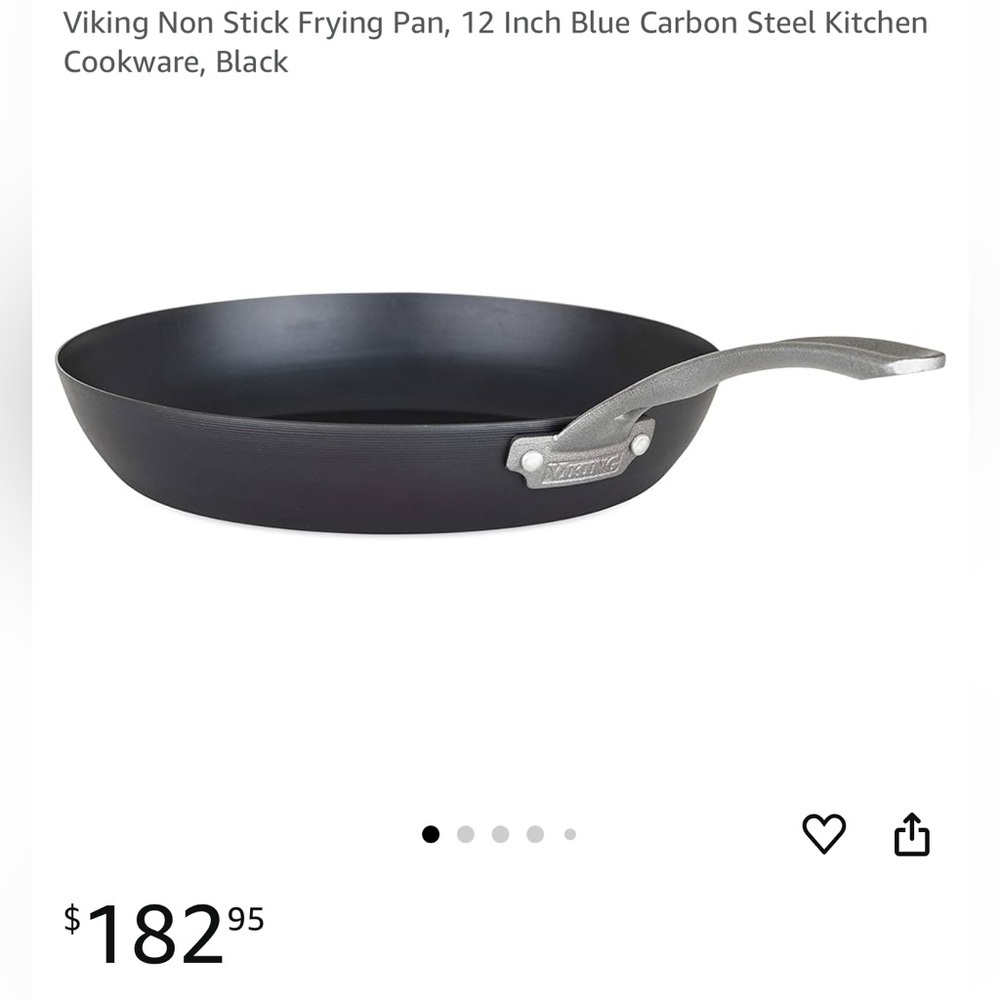 Viking Non Stick Frying Pan, 12 Inch Blue Carbon Steel Kitchen Cookware, Black